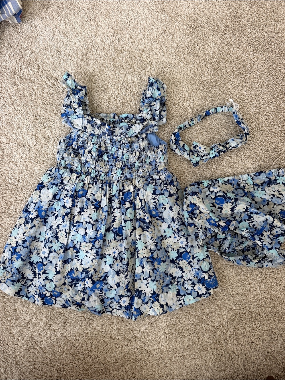 Floral baby dress with matching diaper cover & headband